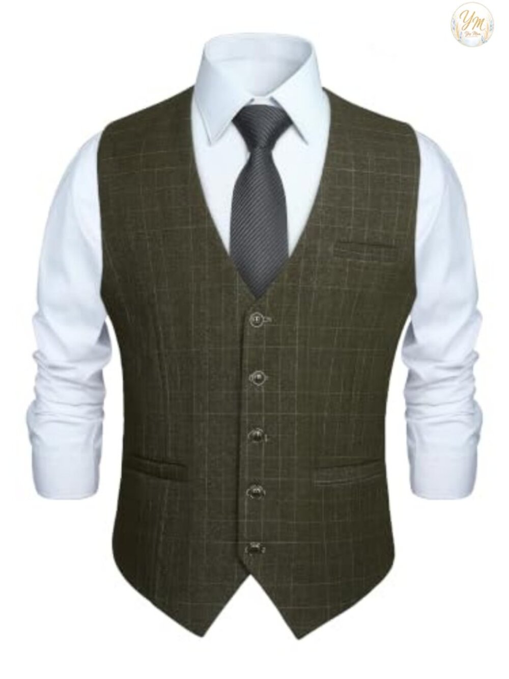 Slim Fit Plaid Suit Vest V-Neck Formal Business Waistcoat Wedding